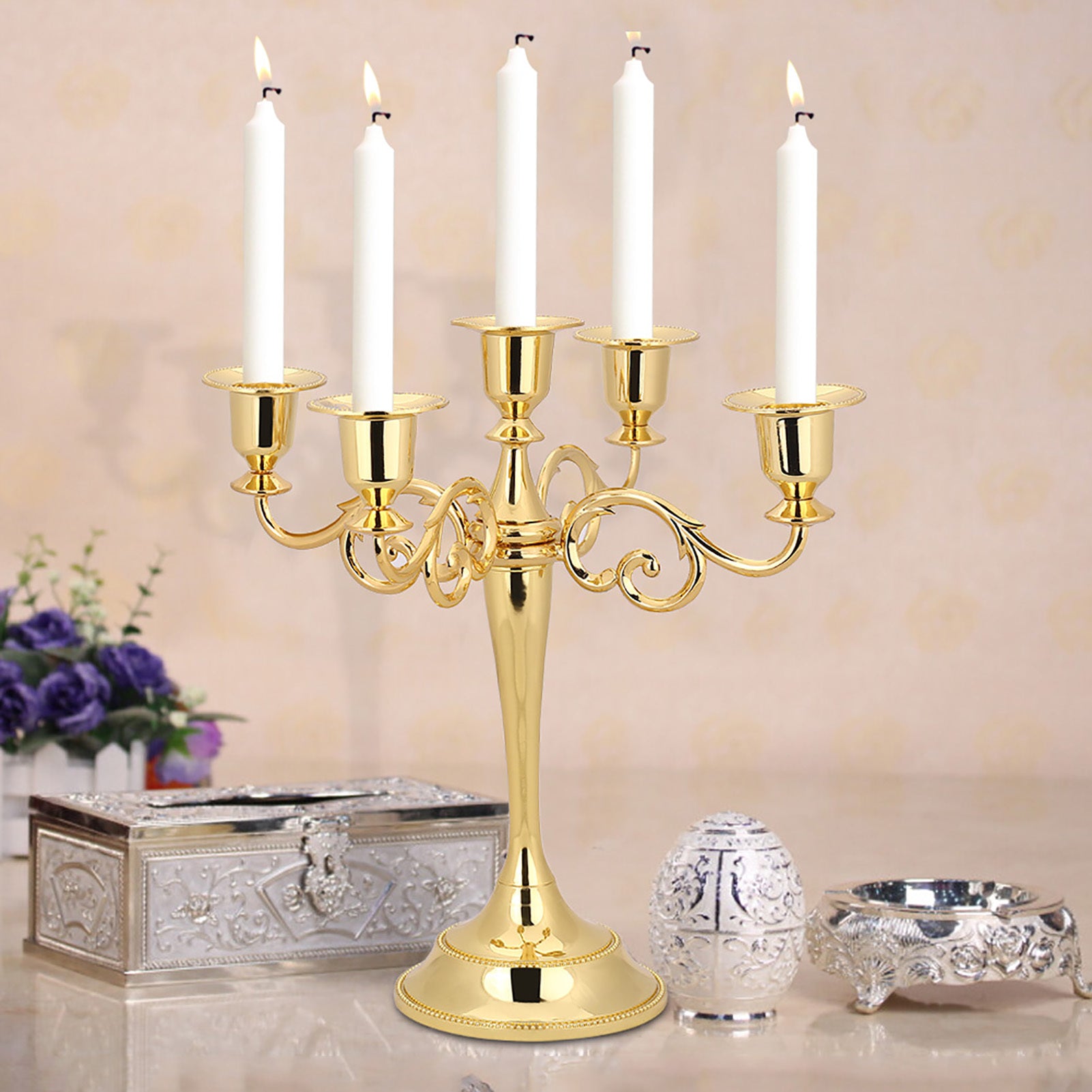 5-Arm Vintage Metal Candlestick Holder Elegant Home & Event Deco