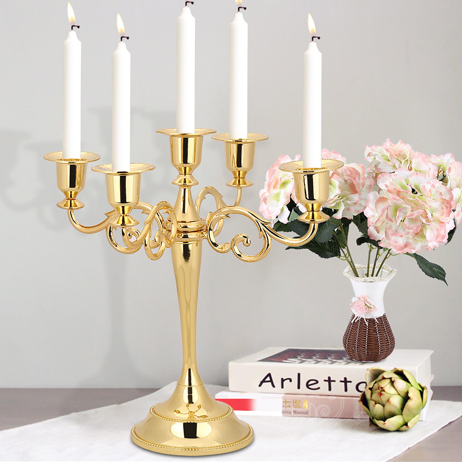 5-Arm Vintage Metal Candlestick Holder Elegant Home & Event Deco