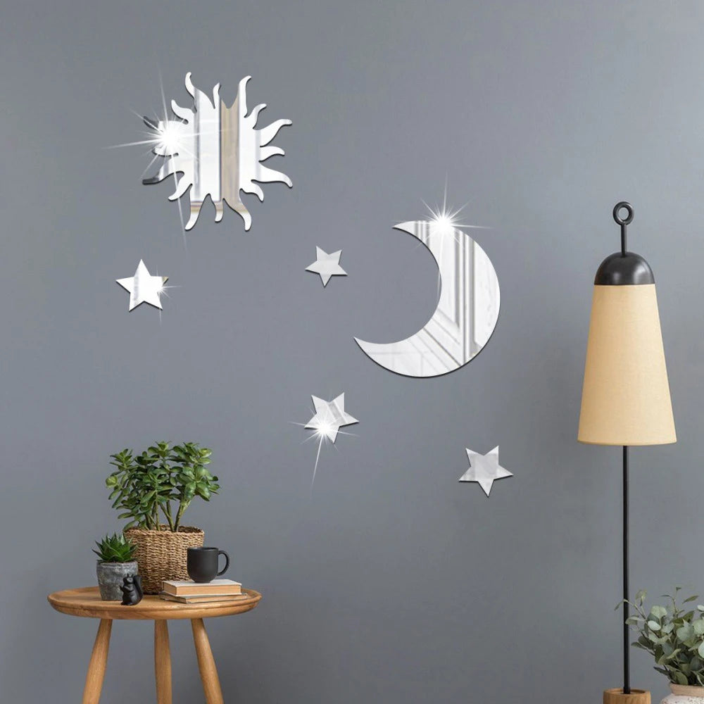 6PCS Star Moon Mirror Wall Stickers Wallpaper