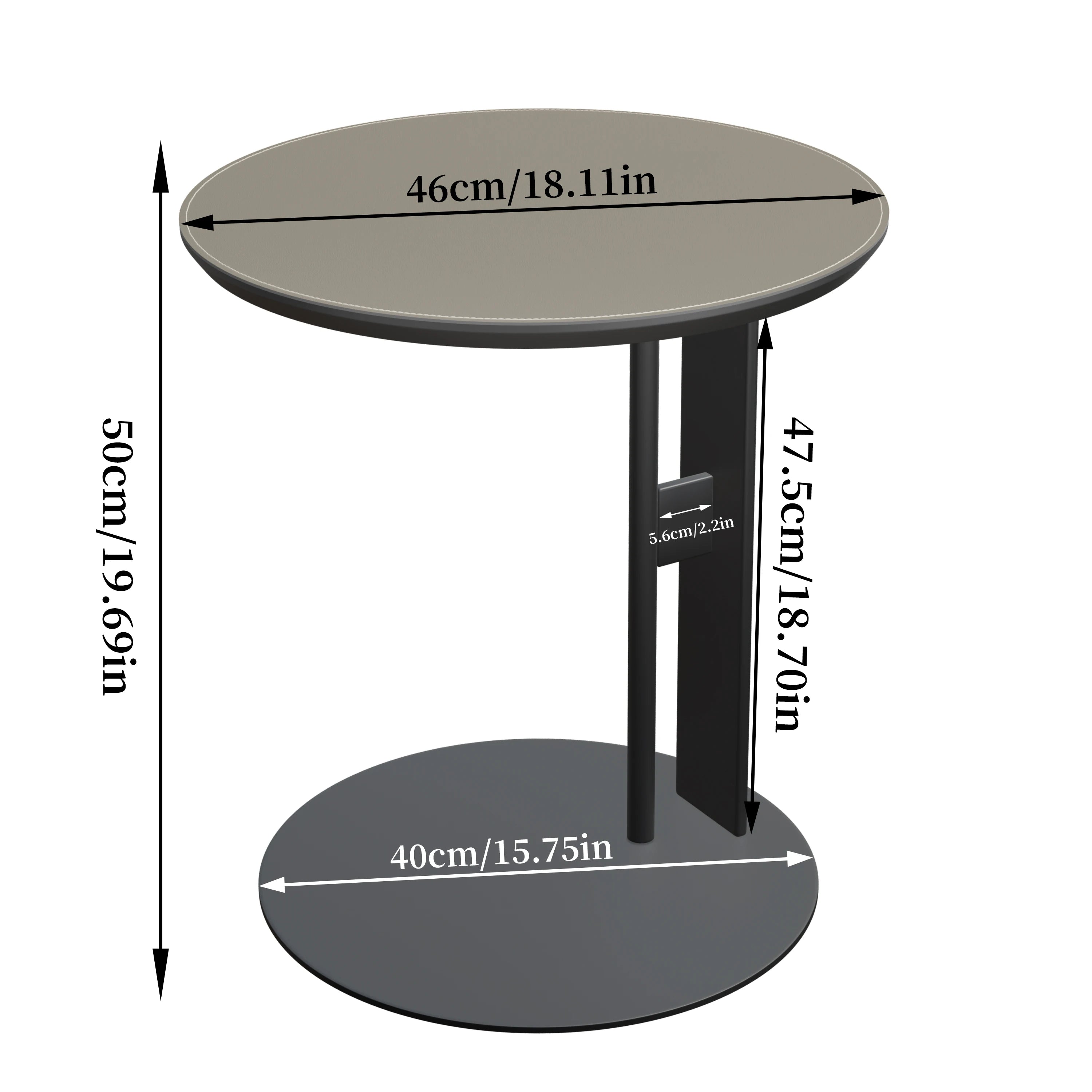 C-Shaped Side Table with Saddle Leather Top for Living Room