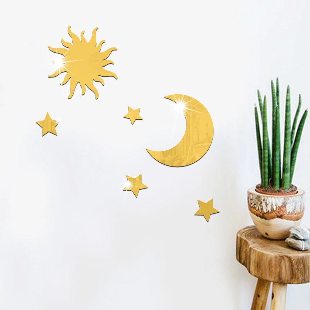 6PCS Star Moon Mirror Wall Stickers Wallpaper