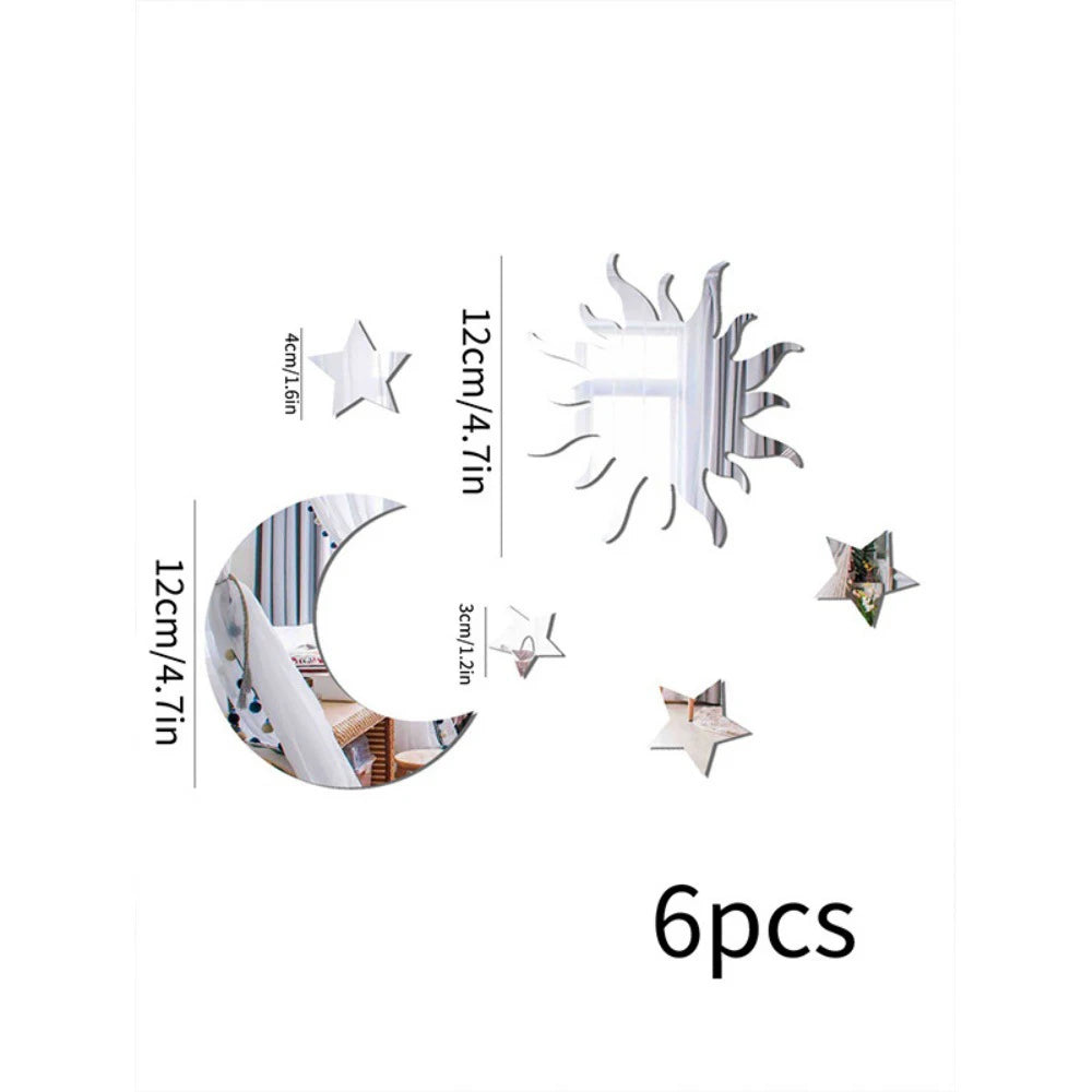 6PCS Star Moon Mirror Wall Stickers Wallpaper