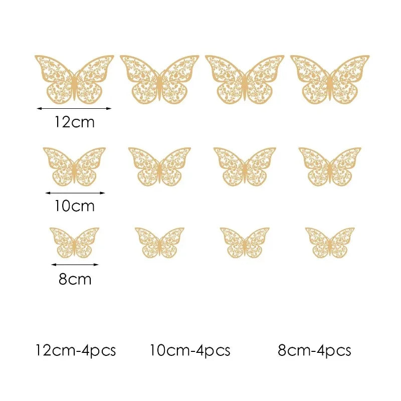 12PCS 3D Metal Butterfly Wall Decor
