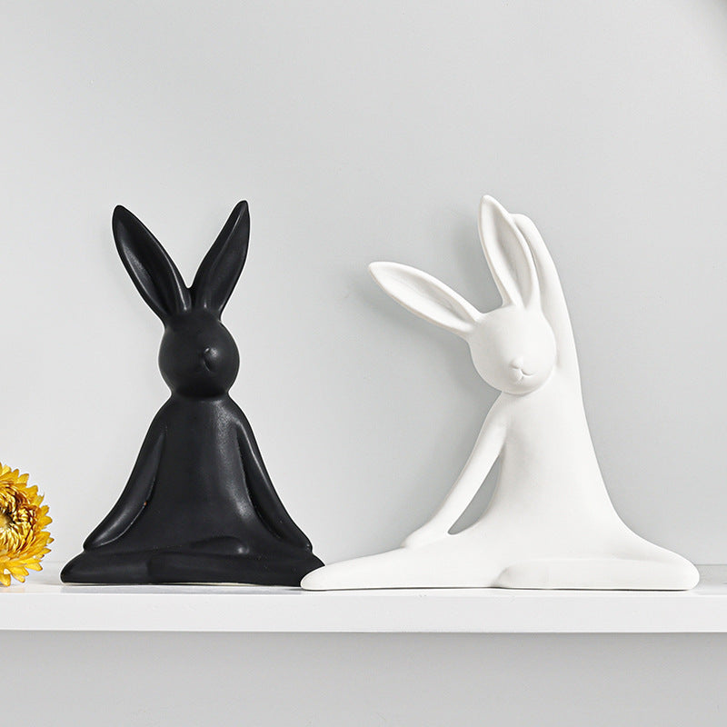 Ceramic Rabbit Wine Cabinet Soft Decorations TV Cabinet Ornaments