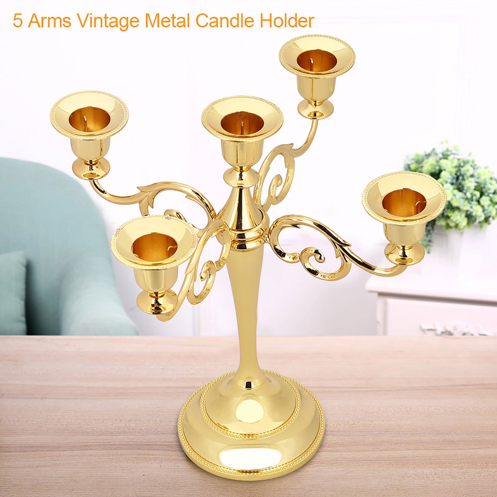5-Arm Vintage Metal Candlestick Holder Elegant Home & Event Deco