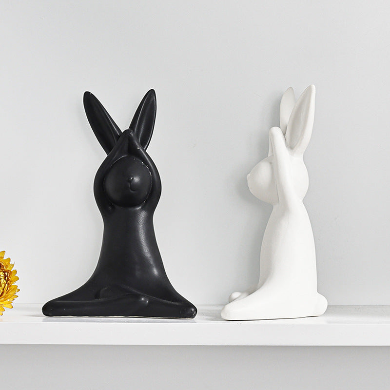 Ceramic Rabbit Wine Cabinet Soft Decorations TV Cabinet Ornaments