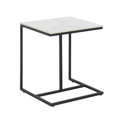 Modern C-Shaped Sofa Side Table with Durable Sintered Stone Top - Black & White Accent Table