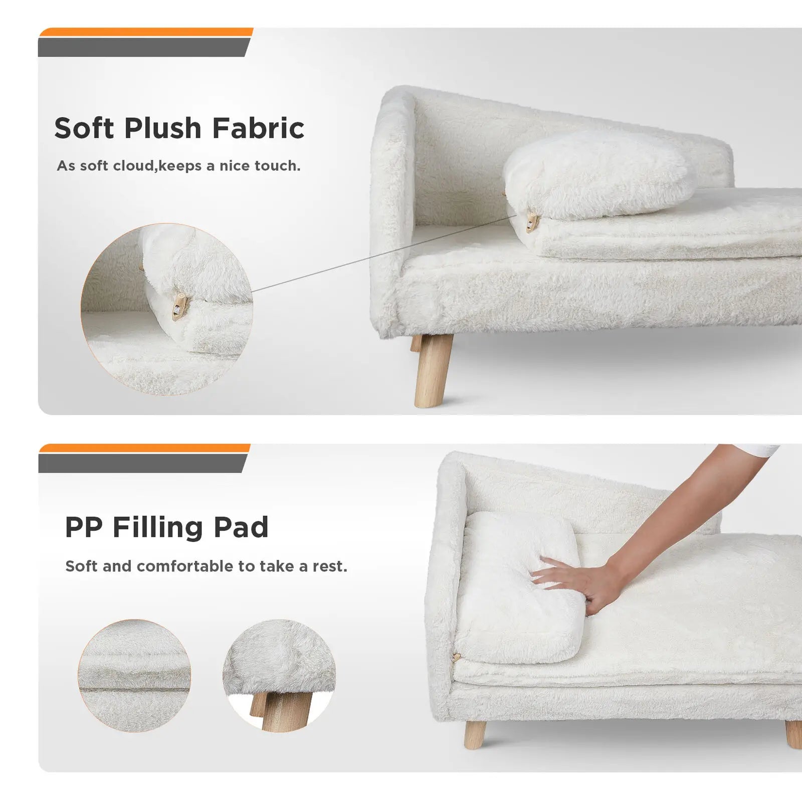 L-Shaped Plush Pet Sofa Bed | Waterproof Cushion & Solid Wood Frame