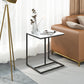 Modern C-Shaped Sofa Side Table with Durable Sintered Stone Top - Black & White Accent Table