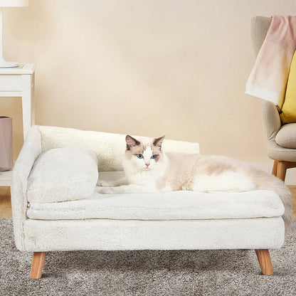 L-Shaped Plush Pet Sofa Bed | Waterproof Cushion & Solid Wood Frame