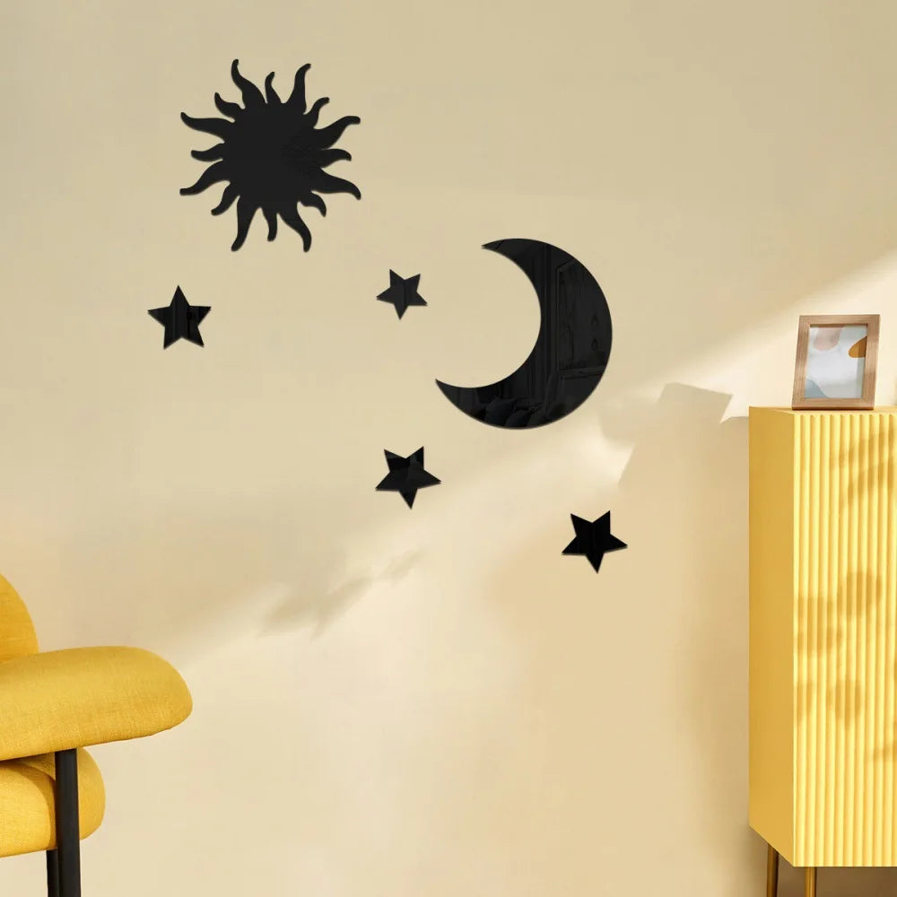 6PCS Star Moon Mirror Wall Stickers Wallpaper
