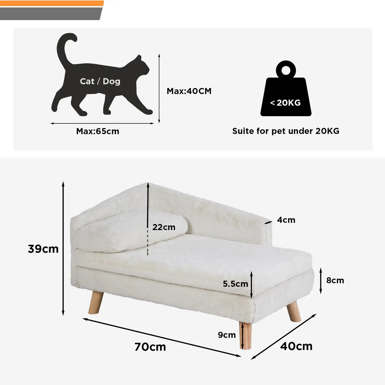 L-Shaped Plush Pet Sofa Bed | Waterproof Cushion & Solid Wood Frame