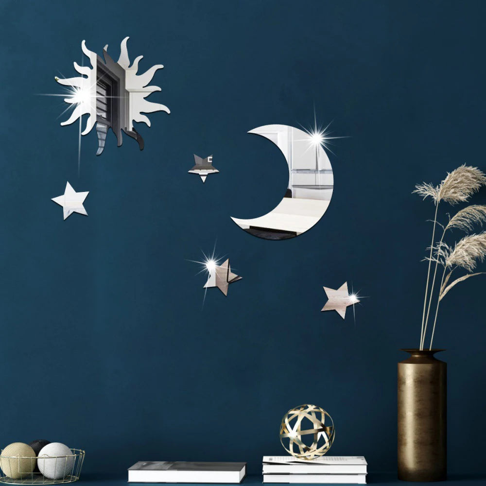 6PCS Star Moon Mirror Wall Stickers Wallpaper