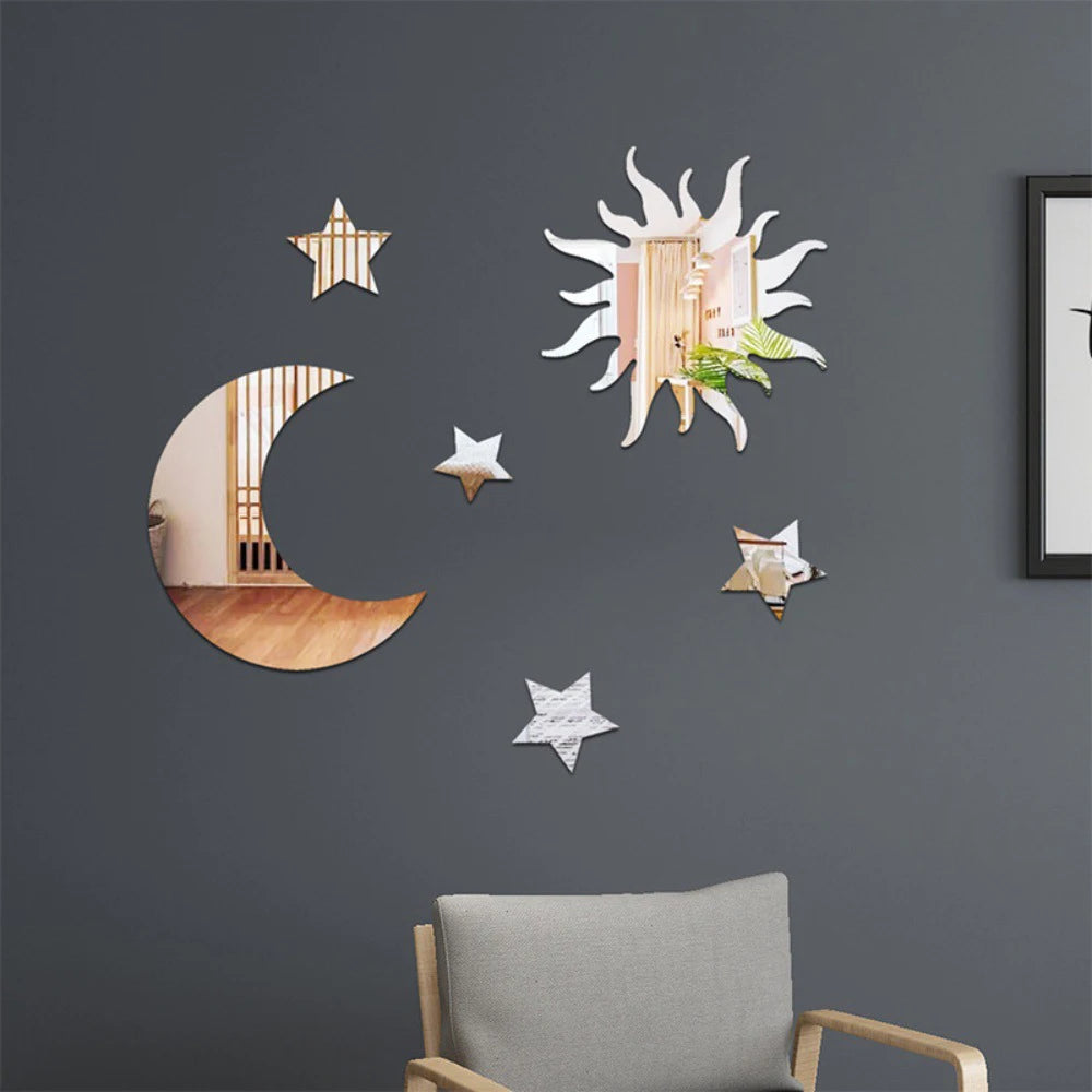 6PCS Star Moon Mirror Wall Stickers Wallpaper