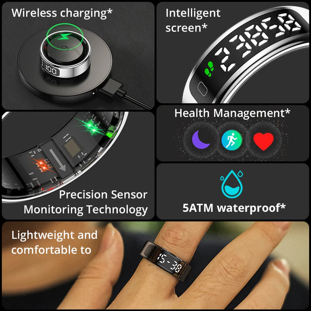 R12 Smart Ring – Touch Display, Wireless Charging, Health Tracker (5ATM Waterproof)