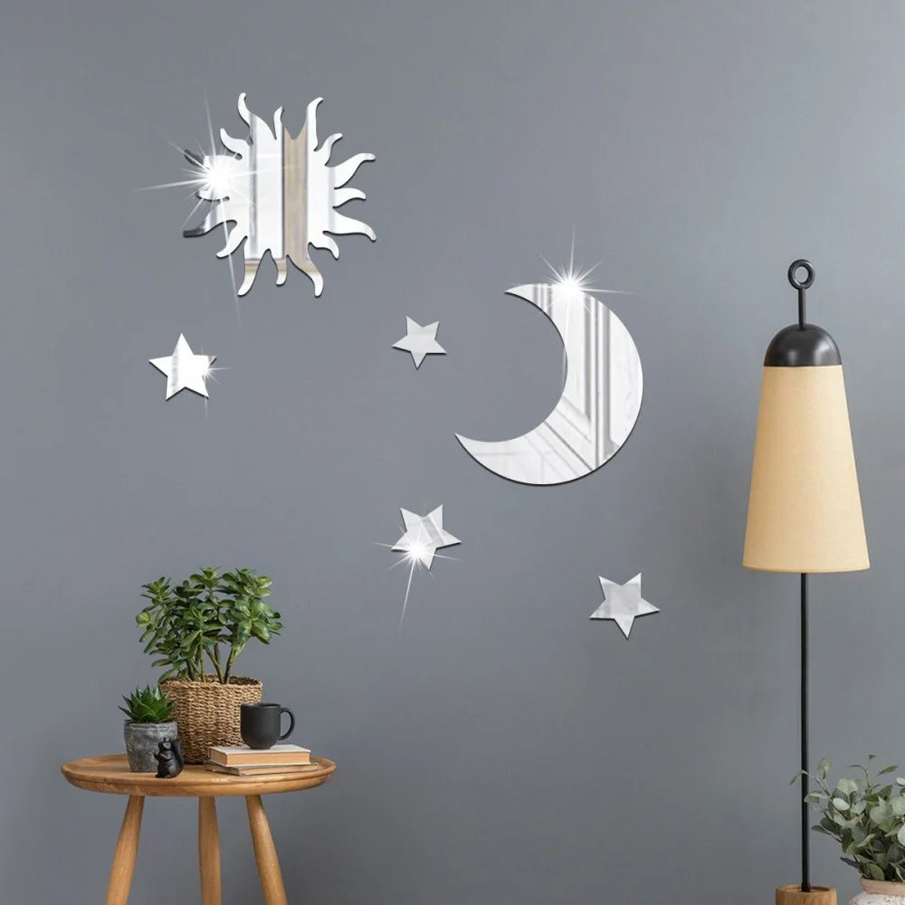 6PCS Star Moon Mirror Wall Stickers Wallpaper