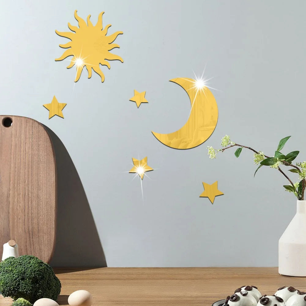 6PCS Star Moon Mirror Wall Stickers Wallpaper