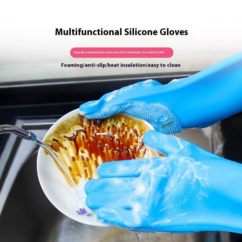 Silicone Dishwashing Gloves with Scrubber